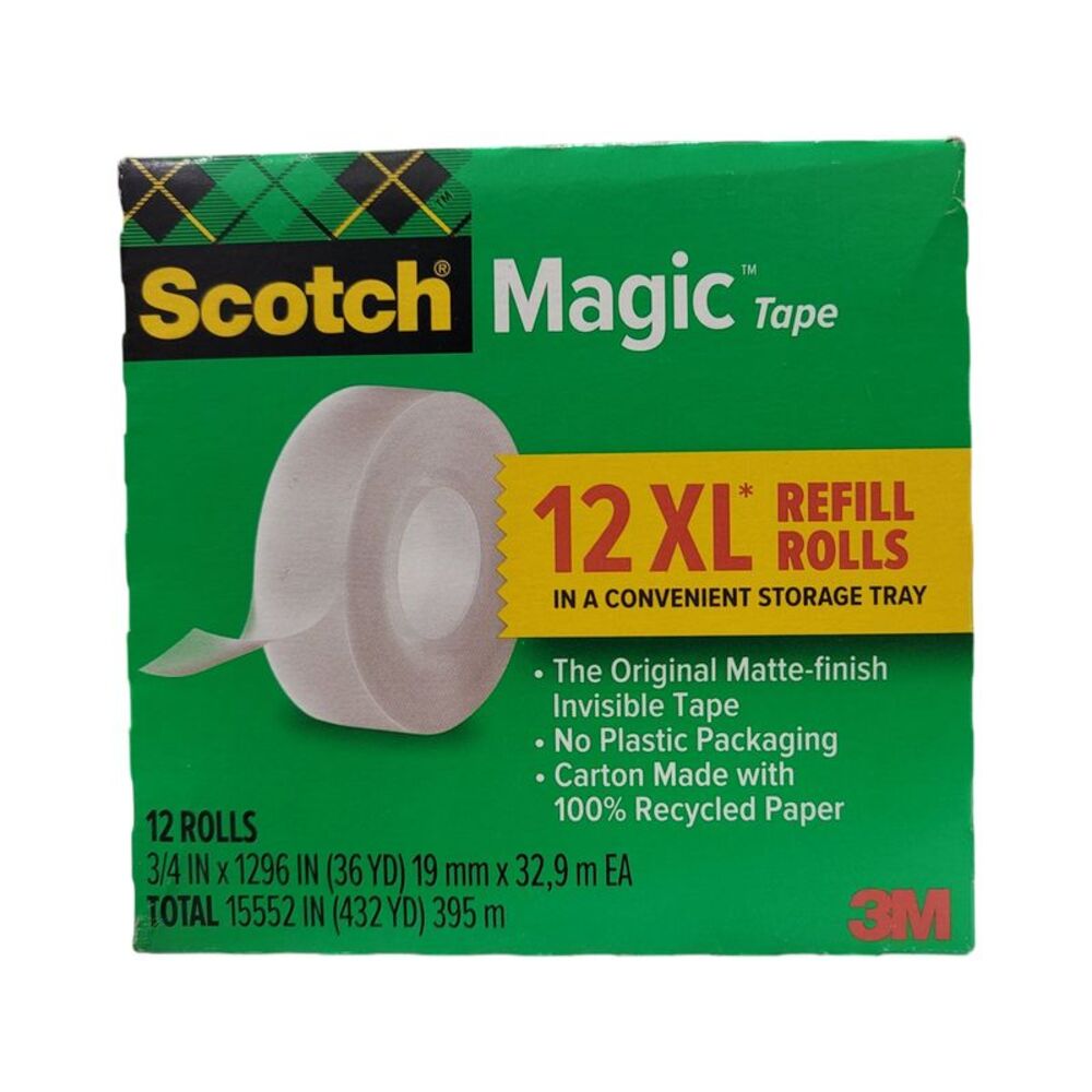 Scotch Magic Tape, 3/4 in x 1296 in, 12 Pack